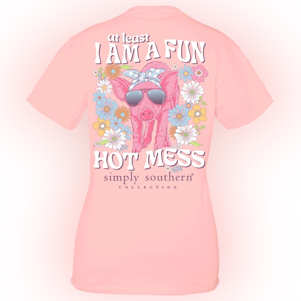 NWT Simply Southern pink pig at least I am a fun hot mess graphic t-shirt